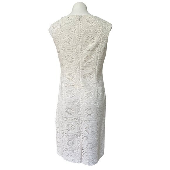 Adrianna Papell White Ivory Lace Eyelet Sheath Dress, Sleeveless Women's Size 10 - Picture 5 of 11